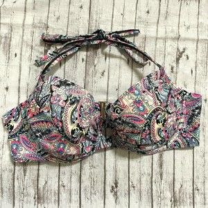 Victoria Secret Womens Size 34D Bikini Top Paisley Underwired Push-Up Halter